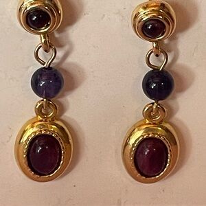 Gold-Tone Purple & Burgundy Drop Earrings